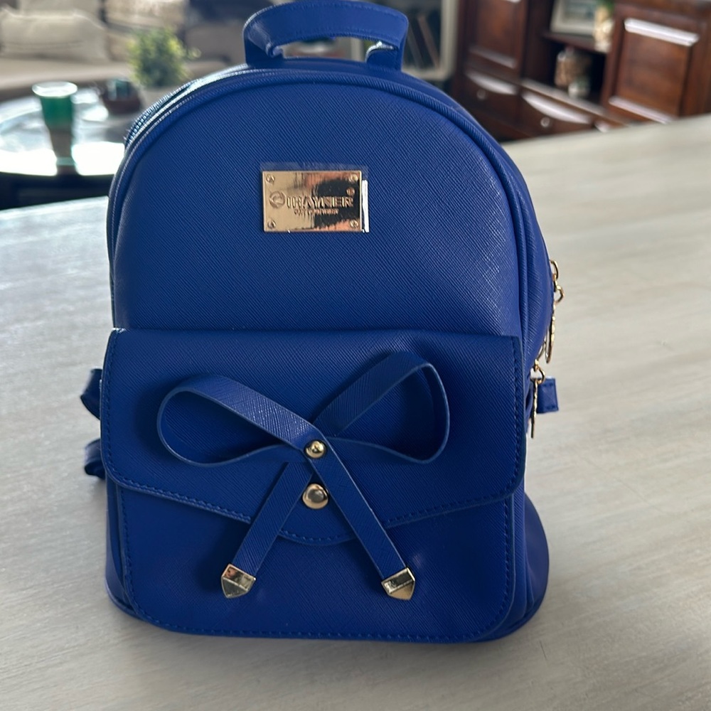 IHAYNER Women's Blue Leather Bow Mini Backpack